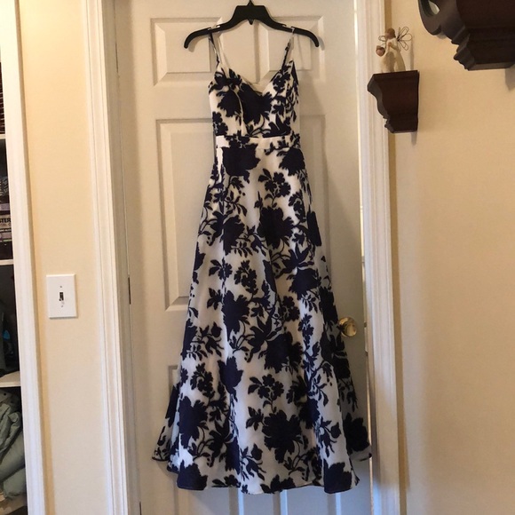 Navy and White Floral Prom Dress - Picture 2 of 8